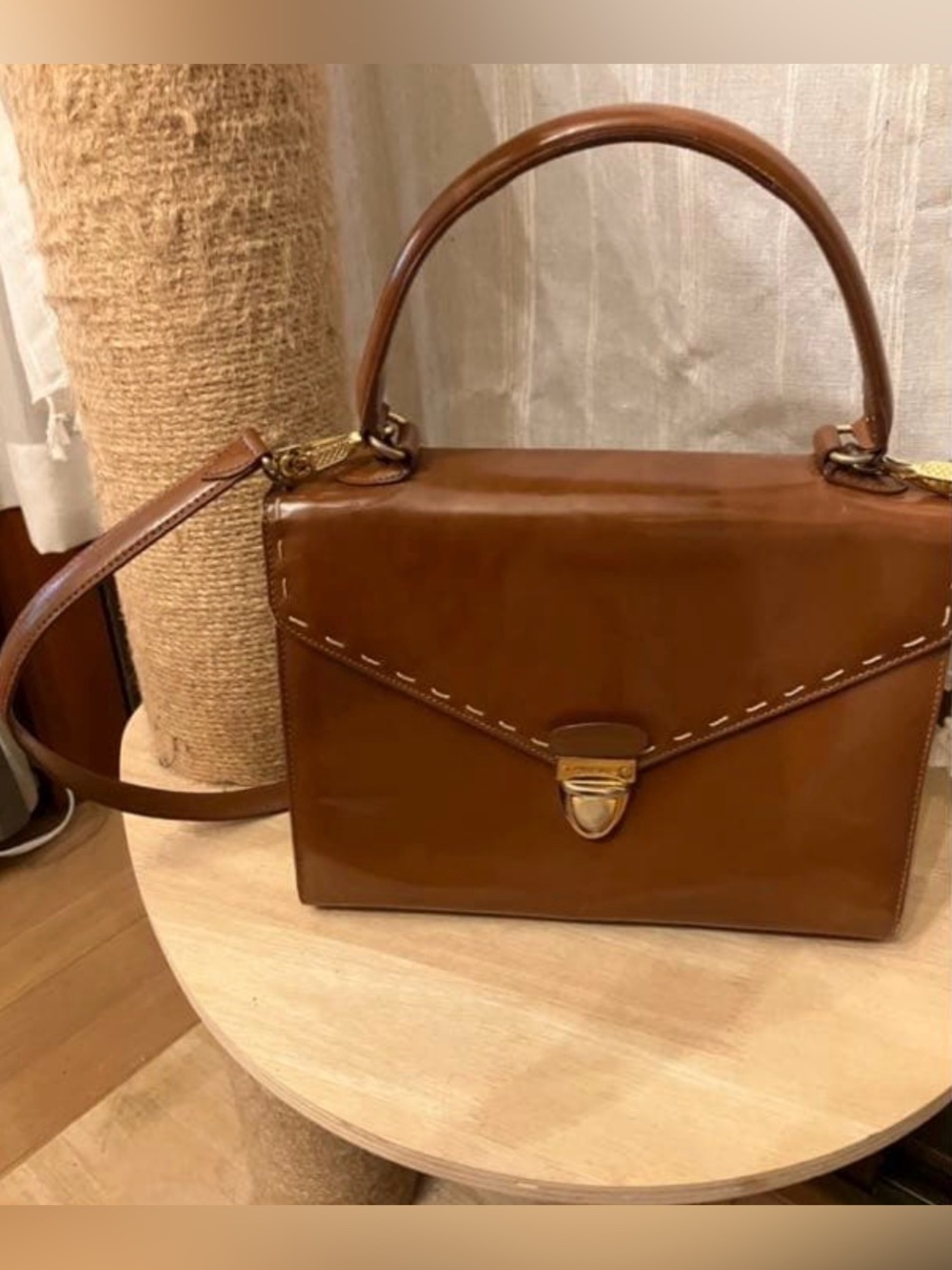 Prada Brown Leather Top-Handle Satchel with Gold Hardware and crossbody strap